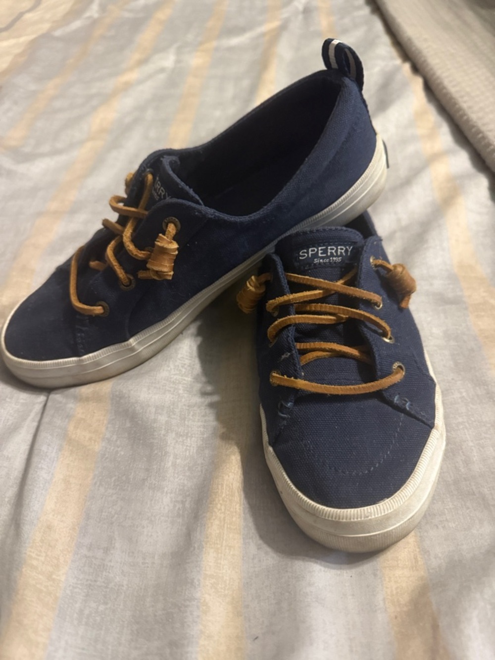 Sperry Navy Canvas Sneakers with Tan Laces